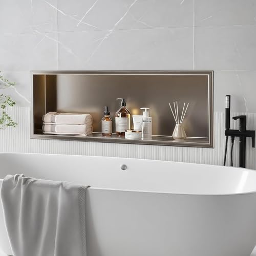 WUDLEP 70x28x12.5cm 304 Stainless Steel Shower Niche, Wet Room Shelf Recess, Waterproof Storage, Easy Installation for Home Improvement, Bathroom Renovation