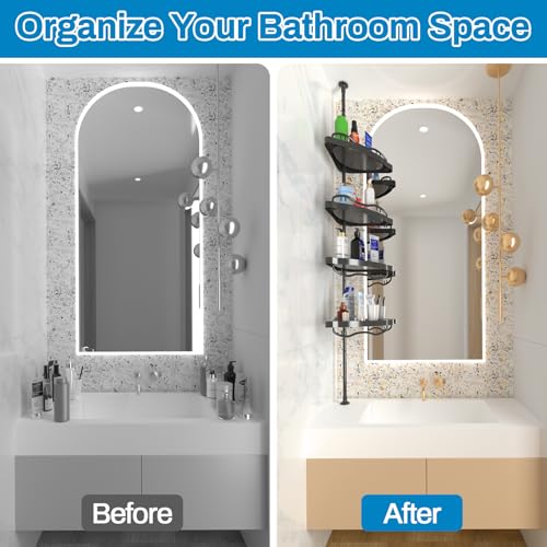 Shower Caddy Corner,142-317cm Rustproof Tension Pole Corner Shower Caddy,Black Adjustable Shower Caddy with Drill Free Shower Shelves for Bathroom,Bathtub,Washbasin by HOME RIGHT - Image 3