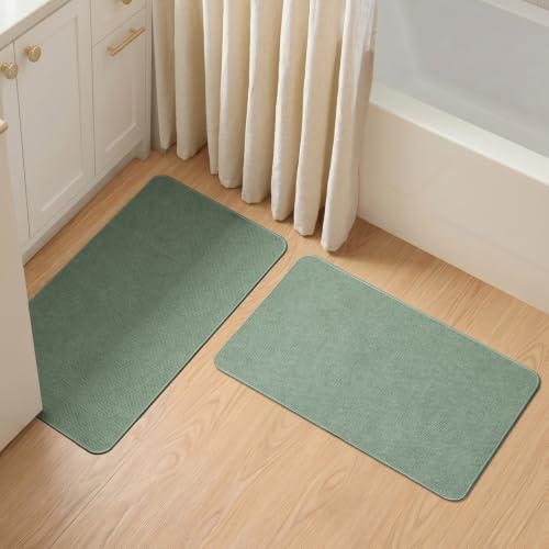 Sunfly Ultra Thin Non Slip Bathroom Rugs Sets 2 Pieces, Sage 17"x27"