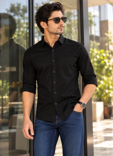 Majestic Man Cotton Solid Slim Fit Casual Shirt For Men (Medium, Black - Image 7