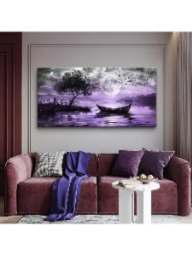 Grande peinture murale abstraite noir et blanc et toile paysage violet TONGYINLI 55x110cm - 4
