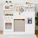 inFUNSAME Wooden Play Kitchen for Kids with Storage Box & 18 Accessories