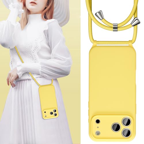 UEEBAI Crossbody Lanyard Phone case for iPhone 17 Pro Max, Silicone Phone Cover with Adjustable Necklace Strap Soft Belt Neck Cord Lanyard Case Preetty Crossbody Case for Women - Yellow by UEEBAI - Used condition - Image 2