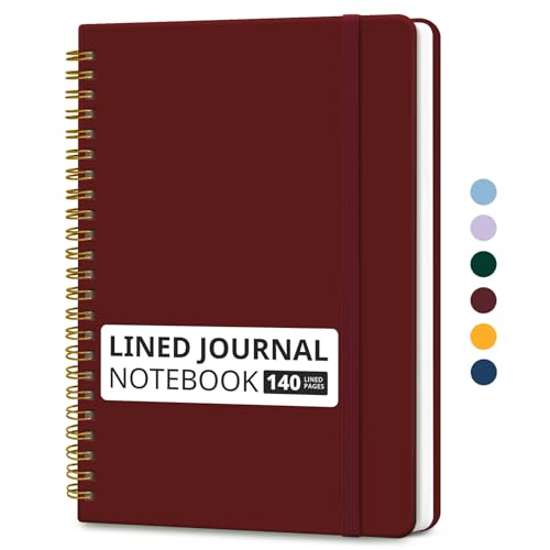 Image of Taja Lined Spiral Journal Notebook for Women & Men, 140 Pages, College Ruled Hardcover Notebook for Work & Note Taking, Journals for Writing, A5(5.7 inch x 7.9 inch) - Burgundy