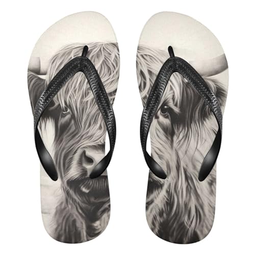 STAYTOP Grey Highland Cow Flip Flops Sandals of Men's & Women's,Sandals Beach Slippers Shower Slides