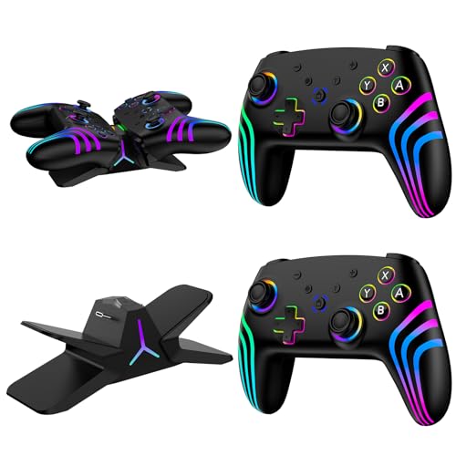 Reddening Switch 2 Controller 2 Stück mit Ladestation, Switch Controller für Switch 2/Switch/Lite/OLED/PC, Switch 2 Pro Controller mit RGB/Wake-up/Gyro-Achse/Dual-Vibration/Turbo/Screenshot