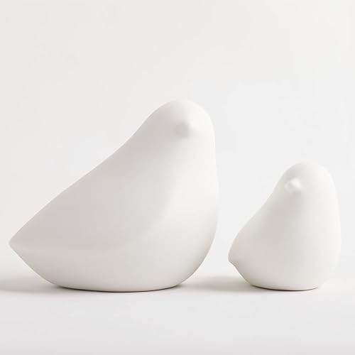 GOODSTART Figuras de pájaros de cerámica para sala de estar, estantería, soporte de TV, un juego de 2 palomas de porcelana blanca para decoraciones