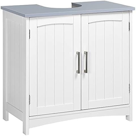 kleankin Pedestal Under Sink Cabinet with Double Doors, Modern Bathroom Vanity Unit, Storage Cupboard with Adjustable Shelves, White Cover