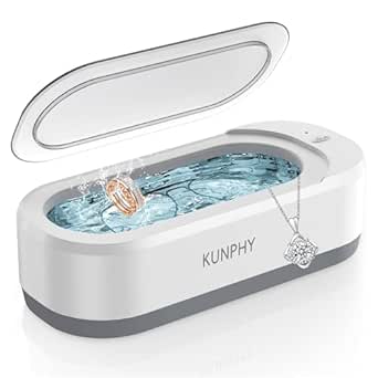 KUNPHY Ultrasonic Jewelry Cleaner, Jewelry Cleaner Machine 12oz 46KHz, Professional Sonic Cleaner with One-Touch Operation, Sonic Cleaner for Rings, Glasses, Jewelry, Dentures White