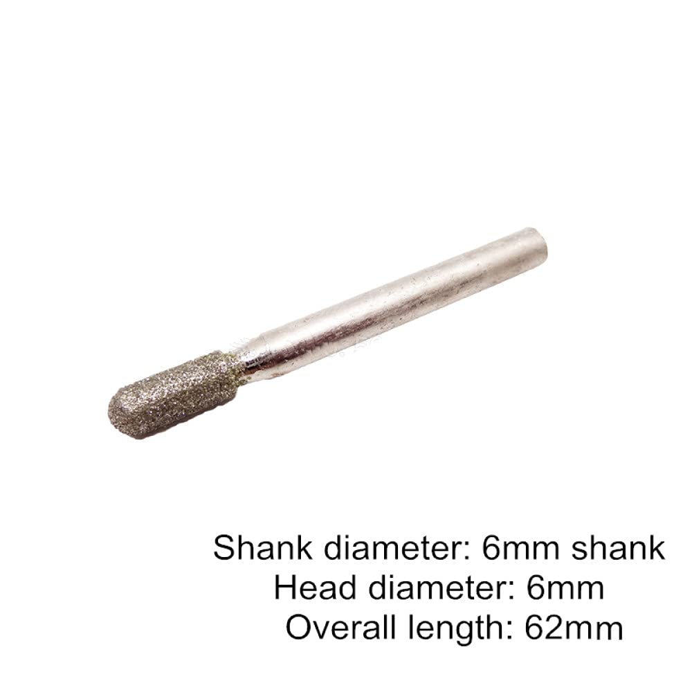 Diamante per lucidare la punta 5 pezzi 6 mm gambo diamante cilindro rotondo fresa rotante testa di rettifica incisione incisione abrasivo cilindrico punte montate internamente(12mm Head Diameter)