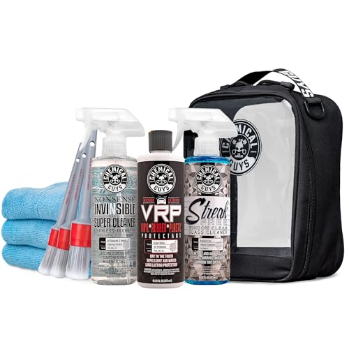 Chemical Guys All Surface Clean and Shine Kit with Storage Bag Interior Cleaner Glass Cleaner Dressing Microfiber Towels and Brushes Giftable Car Care Set