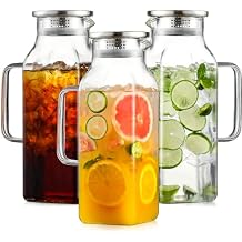 Netany 3 Pack 2 Liters/68 oz Square Glass Pitcher with Lid and Handle for Fridge, Iced Tea and Coffee Carafe Beverage Serveware, Heat Resistant Borosilicate Water Jug for Hot/Cold Drinks and Milk