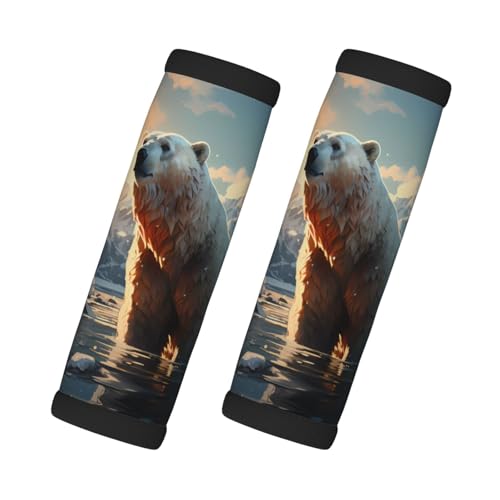 2 Pcs Luggage Handle Wraps, Polar Bear in Winter Print Grip Handle Cover/Travel Bag Identifier for Suitcase Accessories