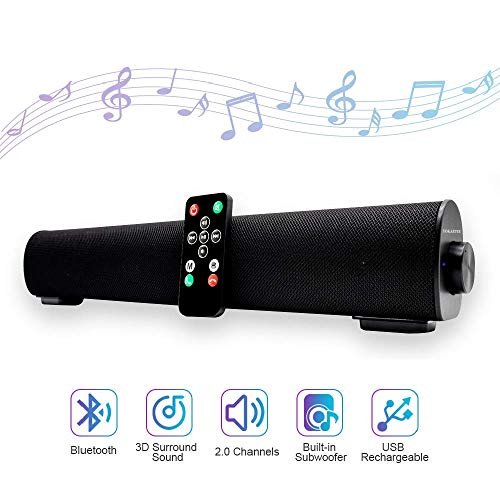 Sound bar, Soundbar Portable Wireless Bluetooth and Dual Bass Ports Wired for Home