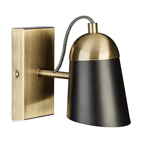 Relaxdays Lampe murale luminaire laiton noir vintage spot mural lecture métal liseuse moderne HxlxP 15 x 10 x 20 cm