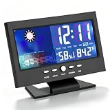 HERCHR Outdoor Indoor Thermometer Clock, Home Weather Station Monitor Indoor Outdoor Digital Weather Clock with Temperature and Humidity, Date and Weekday for Living Room Bedrooms