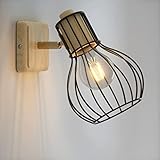 Yaixu Aplique Pared Interior Lámpara de Pared Vintage Madera Lampara de pared Metal E27 Iluminación Luz Pared Retro Industrial Apliques de Pared Giratoria de 350°