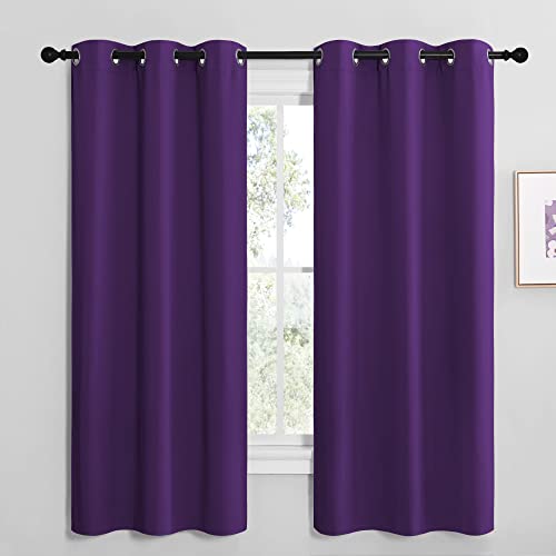 Image of NICETOWN Kitchen Short Blackout Curtains, Home Decoration Thermal Insulated Solid Ring Top Blackout Curtains /Drapes for Bedroom(Set of 2, 42 x 68 Inch, Royal Purple)