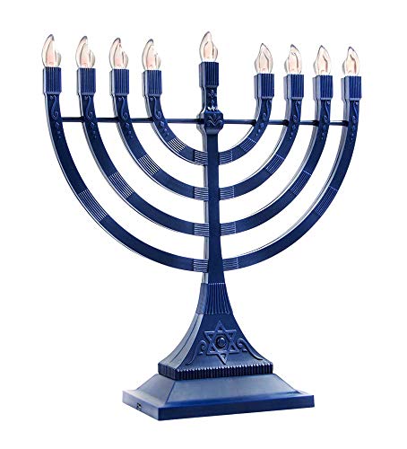Zion Judaica LED Electric Hanukkah Menorah - Battery or USB Powered (Blue)