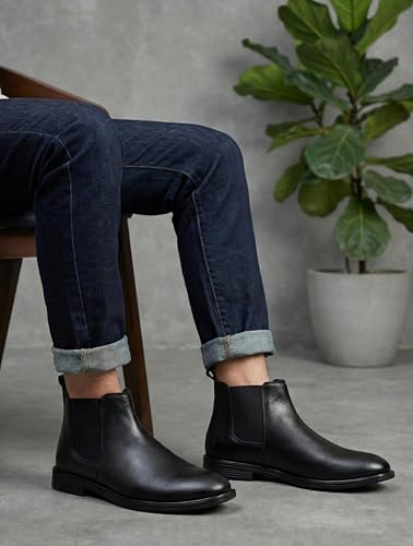 Image of GreaTech Men's Chelsea Boots | Premium Synthetic Leather Slip-On Formal Shoes for Men | Classic Ankle Boots with Anti-Slip Sole | Office, Party & Casual Wear