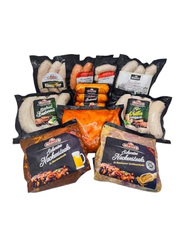 Barbecue Party Grillpaket Fleisch und Wurst mit Bratwürsten, Hähnchen Grillfleisch Steak mariniert vom Schwein, Käsegriller, Rauchwurst - 10x Grillspezialitäten im Grillset