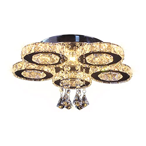 Lustre plafonnier en cristal et acier inoxydable 5 cercles haut de gamme
