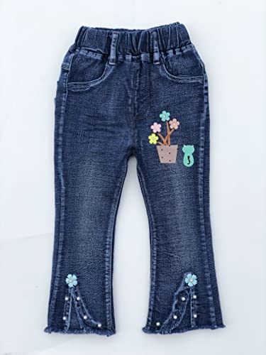 Peacolate 3-7T Infant Little Kids Girls Embroidery Flowerpot Jeans Denim Pants(Flowerpot.2-3Y) #TOP3