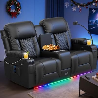 DG PEAFOWL Loveseat Recliner Sofa, Home Theater Seating with Center Console, Reclining Loveseat RV Couch with USB Ports & Phone Holders, Wall Hugger RV Sofa Furniture with Storage & Pocket