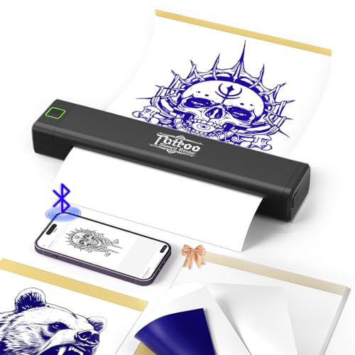 Image of M8 Wireless Tattoo Stencil Printer, Portable Bluetooth Thermal Tattoo Printer with App A4, Print Realistic Portraits, 10 Transfer Papers Included, Works for Phone /Tablet /PC