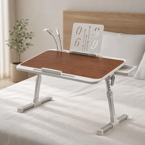 Image of StarAndDaisy Kids Study Table Foldable /Multipurpose Baby /Kids Bed Table for Laptop and Study /Laptop Table with Adjustable Height & Angle with USB Port, LED and Mini Cooling Fan -Brown