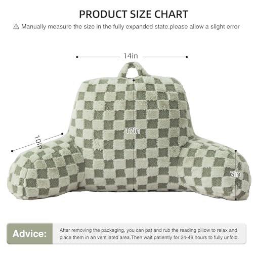 Image of Aimuan Reading Pillow Checkered Bed Rest Wedge Backrest Checkerboard Pillow with Arms Back Support for Sitting Up in Bed Cushion Incline Rest Sleeping Snoring Pillow, Light Green
