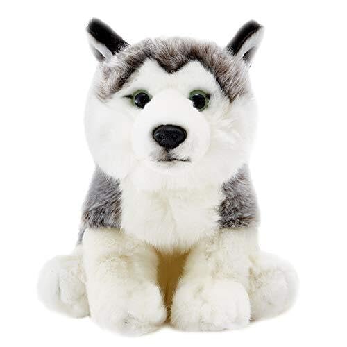 Peluche Chiot Malamute d'Alaska assis, doudou chien réaliste et éducatif