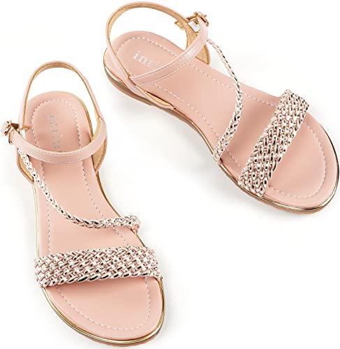Intini Women's Flat Sandals Cross Sandals Fashion Summer Open Toes One Band Ankle Strap Dressy Shoes With Buckle Pink. Size 7.5 M Us. 39 Eu #TOP1
