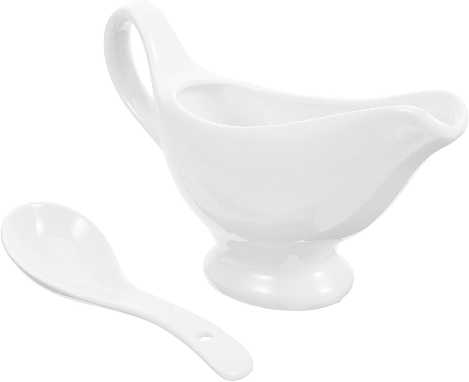 Ceramic Gravy Serving Boat 175ml with Deep Spoon, Spill-proof