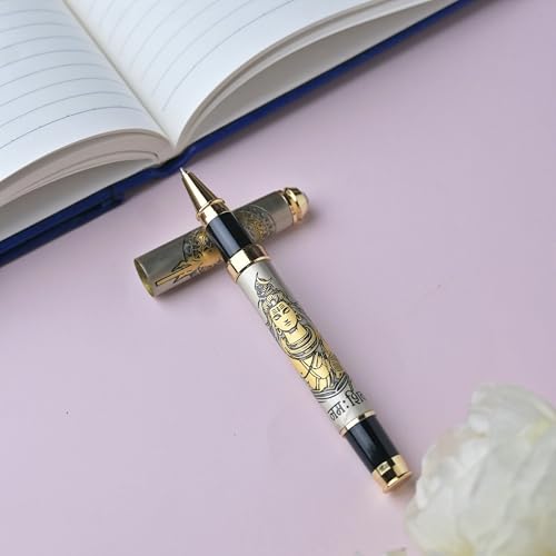 Image of Lord Shankar Mahadev Etched Pen - Divine Engraved Brass Roller Pen with Sacred Trishul & Om Design