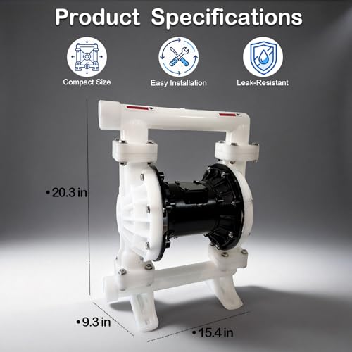 Air Operated Double Diaphragm Pump, 35 GPM and Max 100 PSI Oil Transfer Tump Polypropylene Body, 1.5" Inlet/Outlet 164 ft Lift 23 ft Suction for Diesel Grease Oil Transfer by Oakwonder - Image 2
