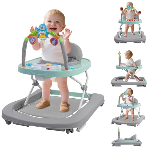 Image of Baby Walker, Music & Removable Footrest with Toys, 3-Height Adjustable, Foldable 4-in-1 Activity Center for Infant and Toddler, Baby Walker for Baby Boy Girls 7–18 Months
