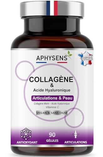 Colágeno tipo 1 hidrolizado + ácido hialurónico - Vitamina C - Cura 1 mes - 90 cápsulas - Piel hidratada, cabello y articulaciones - Hecho en Francia