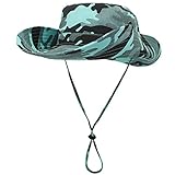  outfly Sombrero de ala ancha transpirable para hombre, protección UV para mujer, sombrero de safari, camuflaje con correa ajustable