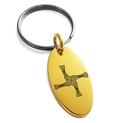 Stainless Steel Celtic Saint Brigid Cross Symbol Small Oval Charm Keychain Keyring