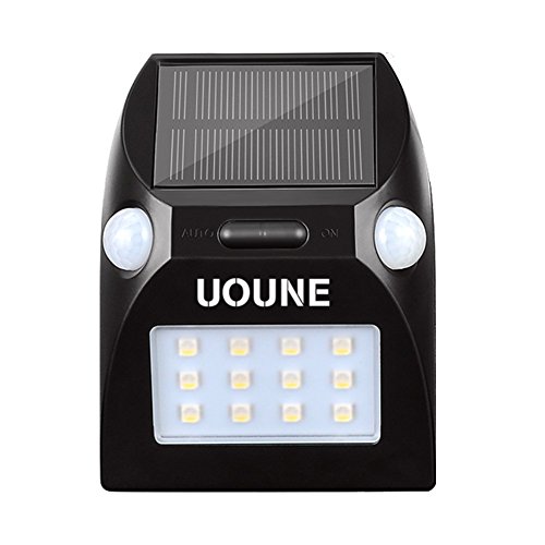 UOUNE Solar Lights, Solar Motion Sensor Wall Lights Outdoor Lights 12 RGBW LEDs Dual Motion Sensor Security Lights for Stairway Patio Deck Yard Garden Landscape