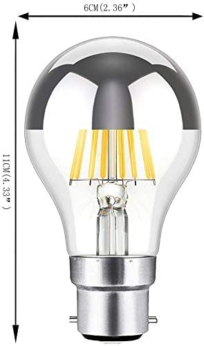 Bulbright Vintage Retro Antique LED Filament Bulb A60 8W LED Light Bulb, Silver Bowl Tipped, B22 Base, Soft Warm White 2700K, 70W Equivalent, 220-240VAC, Dimmable, Pack of 2 (B22)