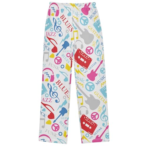 Boy's Pants White Pink Gray Music Pattern Jogger Pants Elastic Waist Long Bottoms Trousers with Pockets 6-14 Years