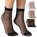 HIVTE 10 Pares de Calcetines Tobilleros Transparentes para Mujer con Volantes y Motivos de Lunares, Color Desnudo