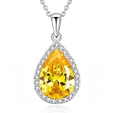 VONSSY Classic Oval Pendant Gemstone Necklace | Crystal Ruby Waterdrop Birthstone Teardrop Emerald Sapphire Necklace | 18K Platinum Plated Chain