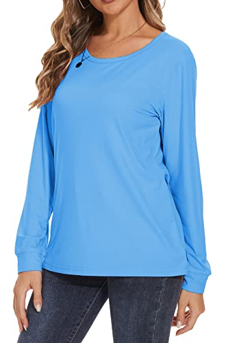 NEYOUQE Thermoshirt Damen Langarm Rundhalsausschnitt Einfarbig Wärme Oberteile Longsleeve Thermounterwäsche für Damen Himmelblau XL Cover