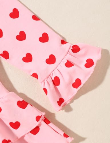 Image of Gaupafmb Toddler Valentines Day Outfit Girl Clothes Heart Top and Leggings Pants with Heart Headband Clothing Set 18M-6Y