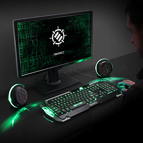 image for ENHANCE SL2 USB Gaming Computer Speakers for Monitor with LED Green Li