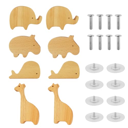 Ortviai 8 piezas Tiradores Madera, Pomos y Tiradores Infantiles, Cajon Habitacion Bebe, Tiradores de Madera Registro, Asas para animales, Tiradores Muebles Baño, Tiradores Cajones Vintage