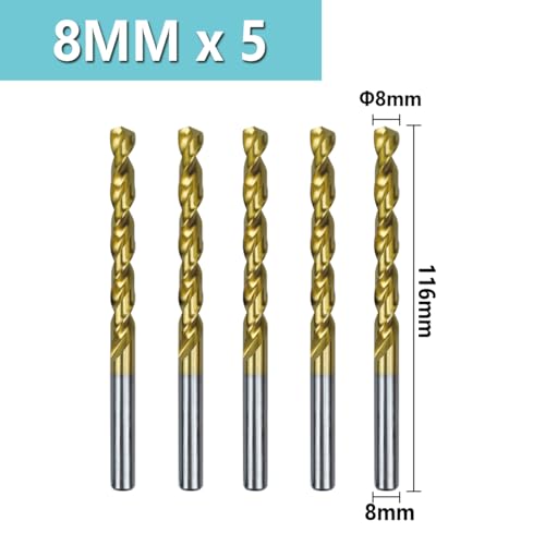 8mm Metallbohrer HSS-Co5 mit TiN – Spiralbohrer für Edelstahl, Eisen, Holz – Bohrer Set für Metallbearbeitung (M35)